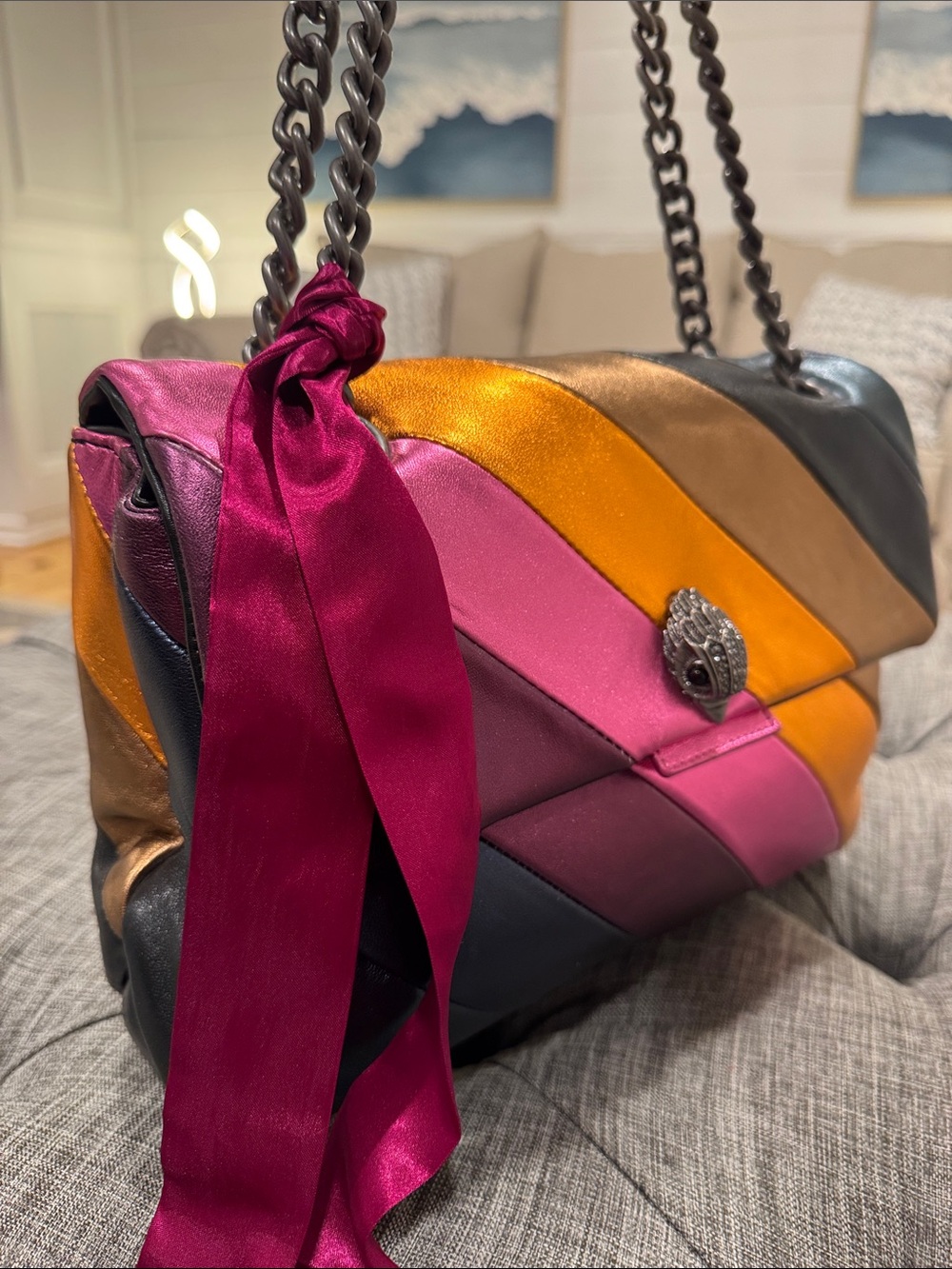 Kurt Geiger Bag Large Kensington Leather Metallic Multicolor Shoulder Bag NWT - Picture 5 of 17